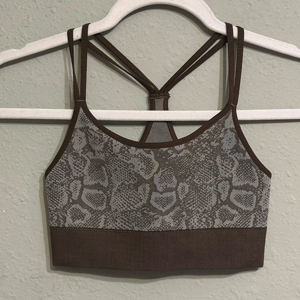 NWOT Bombshell Sportswear Sz XS Brown Snakeskin Sports Bra Racerback ~